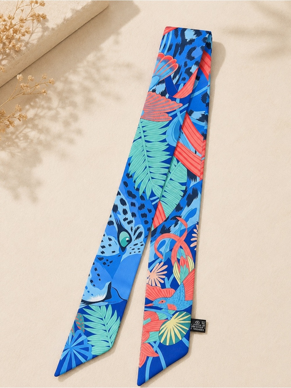 Designer Inspired Tropical Animal Print Twilly Scarf